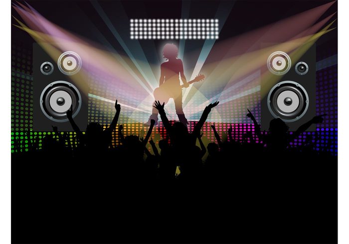 speakers silhouettes party music lights guitarist guitar disco dancing dance crowd club 