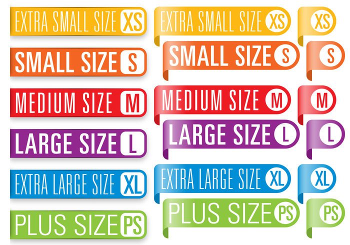 xl x's website web vector Thing tab symbol standard small size set S ribbon retail red plus size orange moderate measure material m large label l Identify identification icon hint green fabric Dimension Detail clothing clothes cloth blue big badge background 