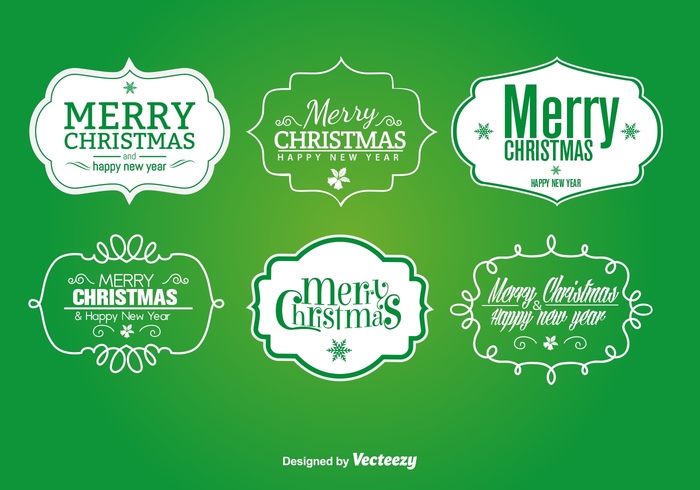 xmas sticker set season new year label holiday greeting green gift frame element design decoration christmas border banner 
