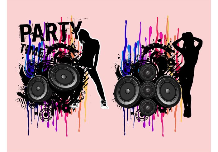 women woman splatter speakers silhouettes sexy Sex appeal party music girls female disco dance 