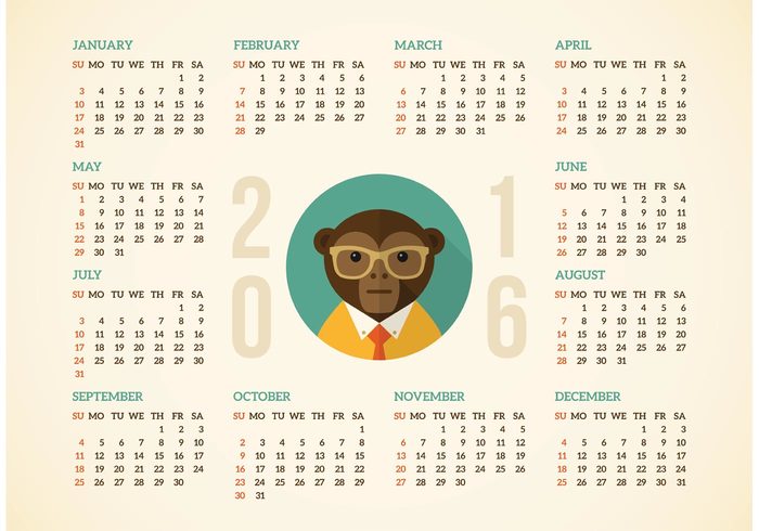 year weekly week vertical vector time template September seasonal season planner plan organizer October number November monthly month monkey May March light june July January illustration hipster grid graphic february diary design December day date daily calender calendar 2016 calendar business background autumn August April animal 2016 