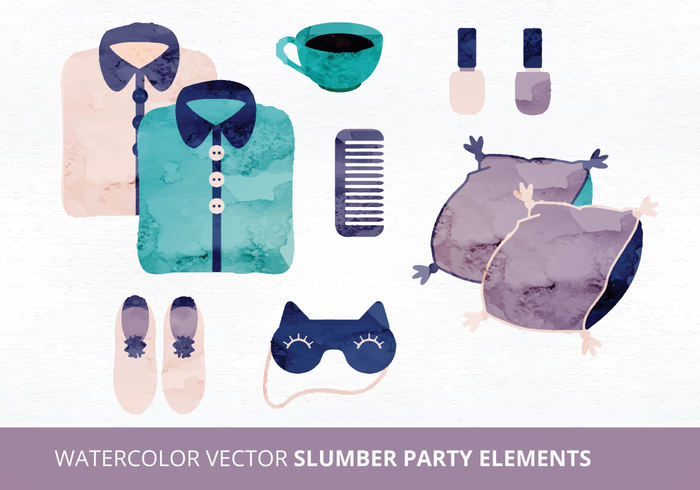 watercolour watercolor elements watercolor vector Teens tea slumber party slippers sleeping mask sleeping sleep over pjs pink pillows pillow party Pajamas pajama party painted night nail polish mug kids isolated illustration girls gifts fuzzy slippers fun evening cup of tea cup of coffee comb birthday bedroom 