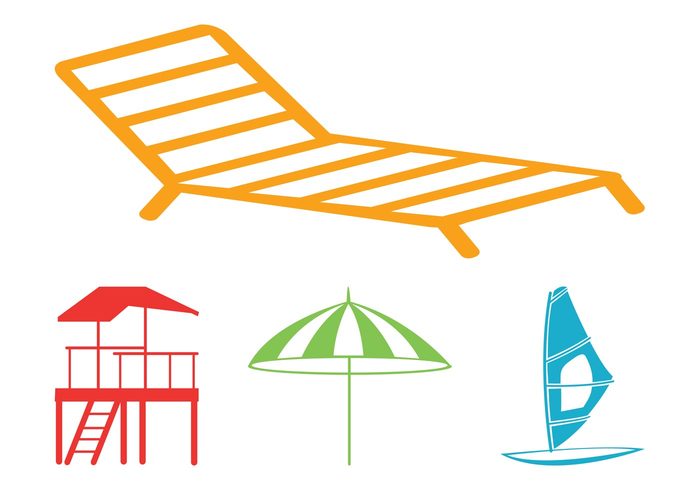 windsurfing Windsurf vacation umbrella summer silhouettes Parasol Lounge chair holiday beach Bay watch post 