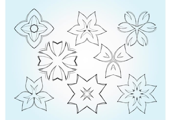 symbols stickers sketch plants petals logos icons garden flowers floral drawing Design Elements decal blossoms 