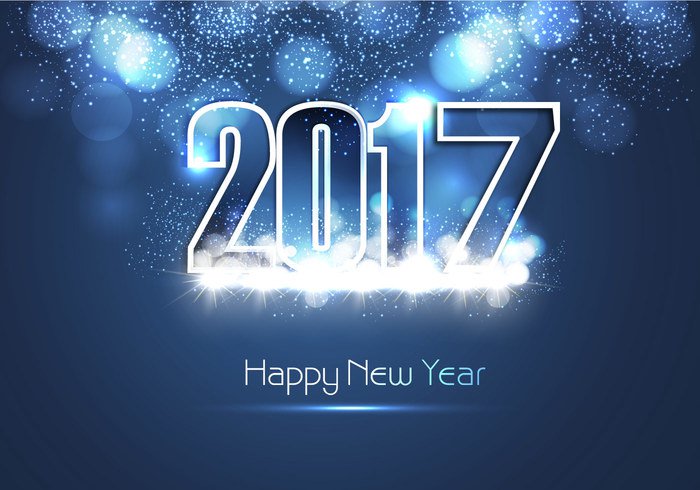 year sparkling shiny new happy greeting glowing event decoration celebration card bokeh blue background 2017 