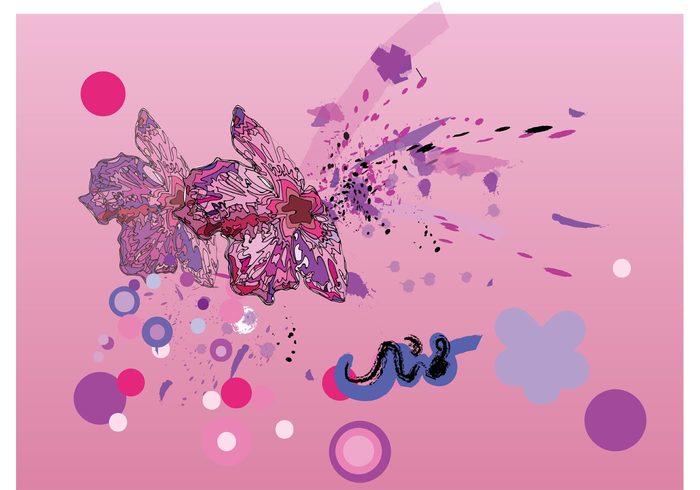 swooshes splatter rounds ribbons pink paint fractal Flowers vector explosion dots Design shapes circles abstract flower 