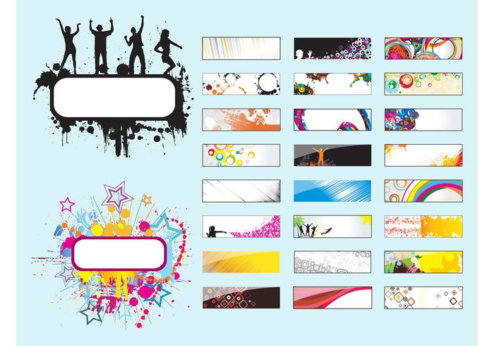 Website buttons Street Art stickers stars splatter splashes silhouettes product labels price tags party geometric shapes dance banners 