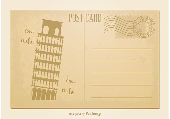 world vintage post card vintage vector typography travel tower tourism symbol stamp sign service retro postcard postal postage Post card post Pisa tower Pisa Paris paper old post card old note nostalgia message mail letter Leaning tower Italy invitation historical grunge greeting frame express element Eiffel Tower Correspondence card blank background aged address 