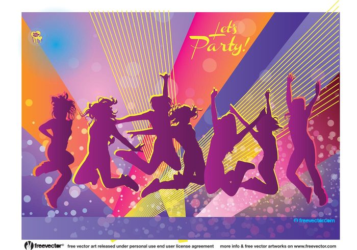 women silhouettes poster party lights jumping jump invitation girls flyer event discotheque disco club 