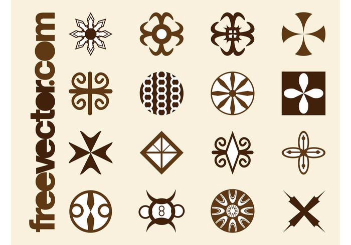 tribal symbols symbol swirls icons icon geometric shapes crosses cross african africa abstract 