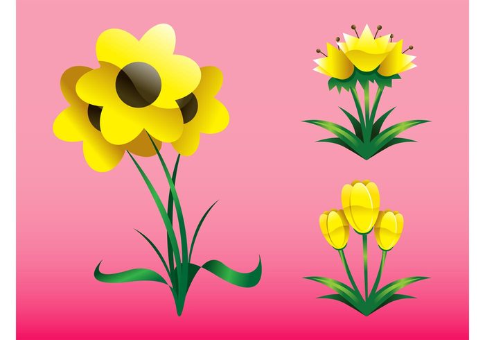 tulips stickers Stems shiny plants petals logos leaves icons glossy floral decorations cartoon 