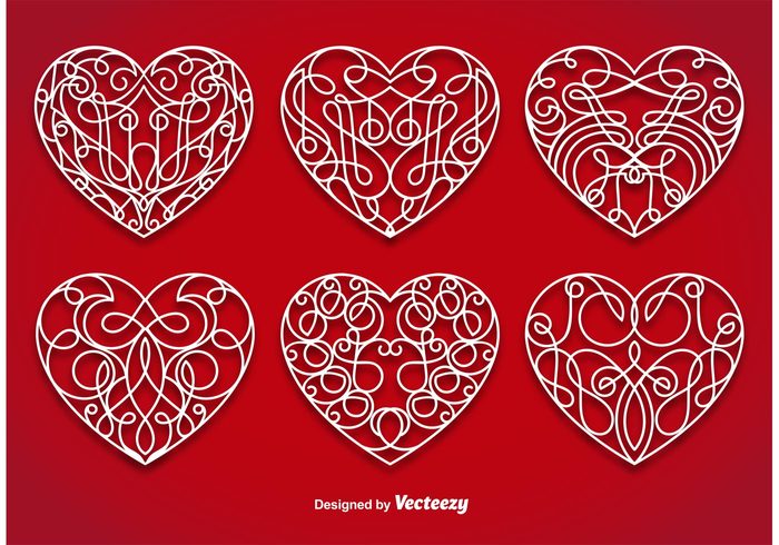 valentine silhouette shape scroll red ornament love isolated illustration holiday heart design decoration collection beautiful art abstract 