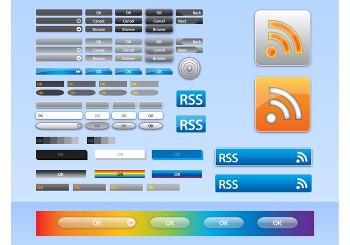 web vector buttons social media rss feed RSS OK next layout internet cancel Button graphics browse blog back 