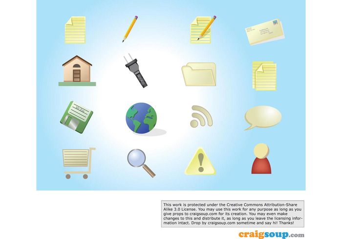 zoom world speech shopping RSS Plug pencil paper letter house home globe folder floppy electricity disk communication cart balloon 