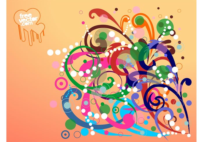 waving swirls round Flowers graphics Flower scrolls floral drops dots curved colorful circles abstract 