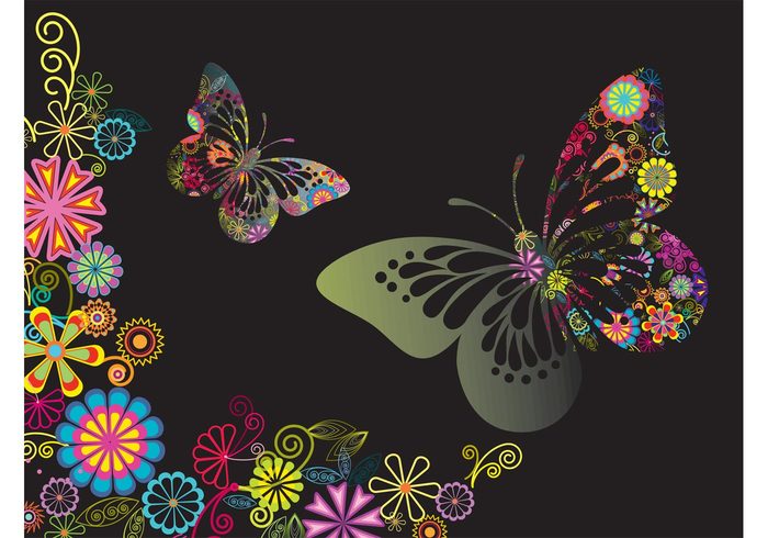 swirls spring plants petals leaves flowers floral butterfly butterflies blossom bloom background 