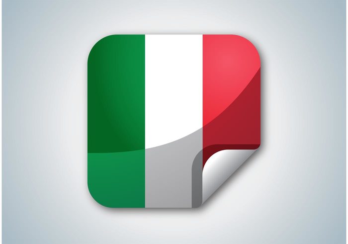 white square Republic red Italy italian green glossy flag european Europe country colors button 