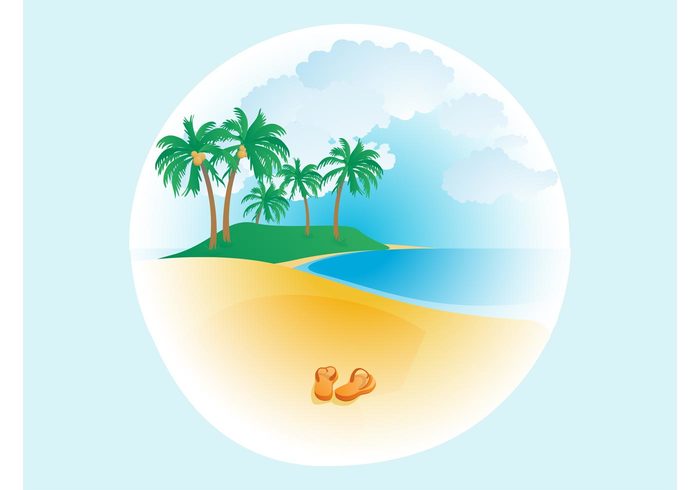 water vacation tropics tropical trees summer sky shore shoes sea sand palms ocean holiday hill grass fresh flip flops clouds 