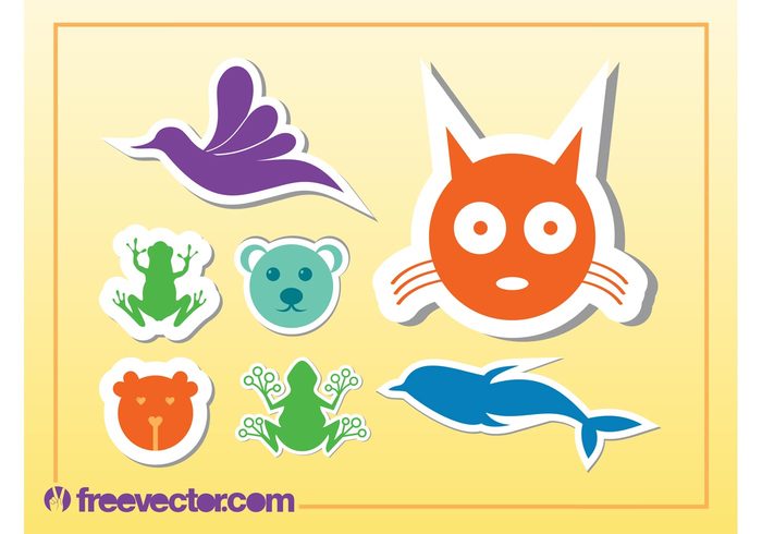 stickers silhouettes icons frogs fauna dolphin cat cartoon bird bear badges animals 
