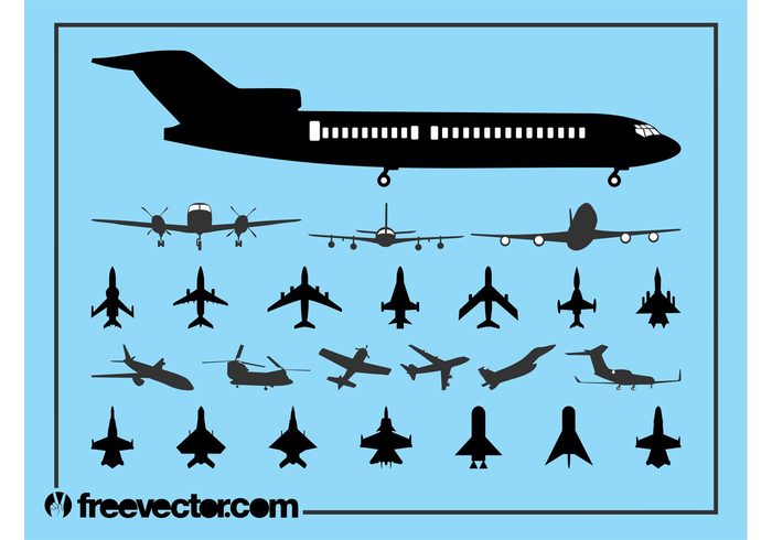 wings war vehicles transport stylized silhouettes planes plane passenger military icons aviation airplanes airplane aircraft aerial 