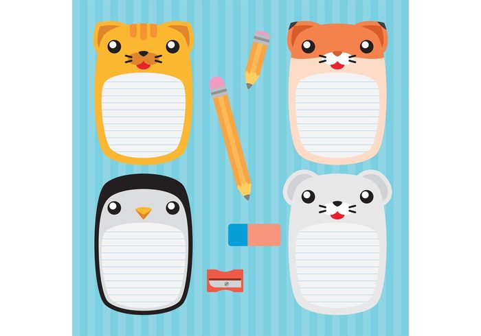 puppy pet penguin pencil paper notepad notebook mouse baby message kitty kitten dog cute childlike childish cat bear animal notebook animal 