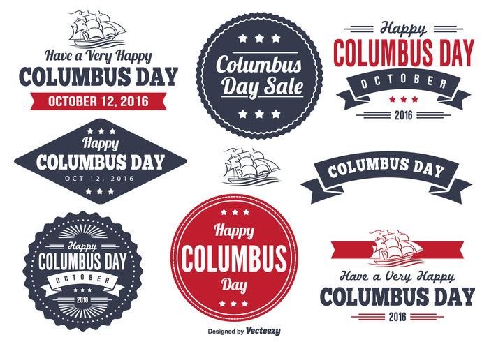voyage typography travel sky ship sea sailor sail red white blue patriotic October ocean labels holiday happy columbus day flag Discovery decorative decoration day concept columbus day columbus christopher celebrate caravel blue badges background american america 