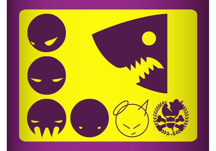 stickers skull shark round logos icons heads faces devil decals circles characters animal angel 