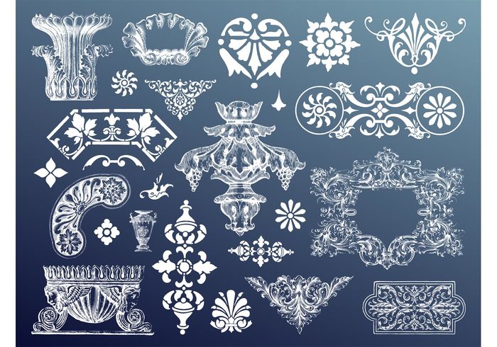 vintage silhouettes retro ornaments old interior hand drawn flowers floral decorative decorations architecture abstract 