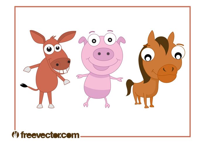 Smile pig mascots Livestock horse happy farming farm animals donkey comic characters character cartoon 