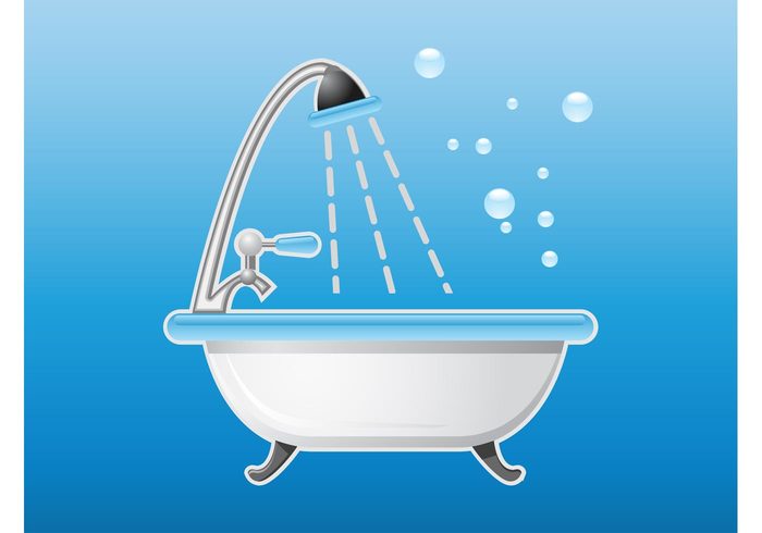 wet water Tub tap shower Hygiene faucet clean cartoon bubbles bathtub bath 
