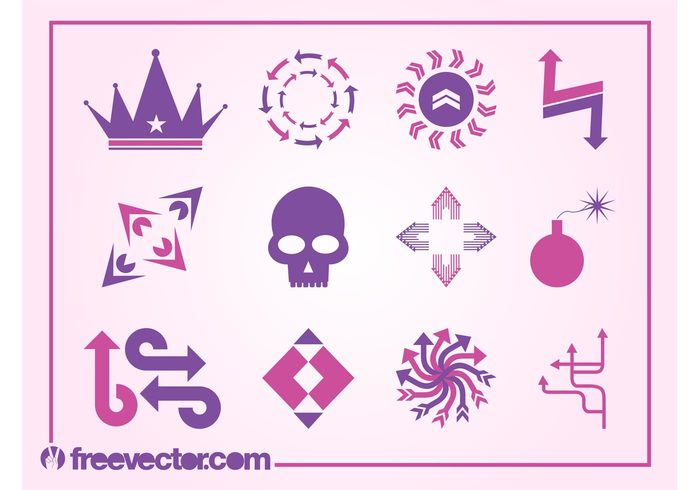 symbols skull pointers logos icons geometric shapes crown bomb arrows abstract 