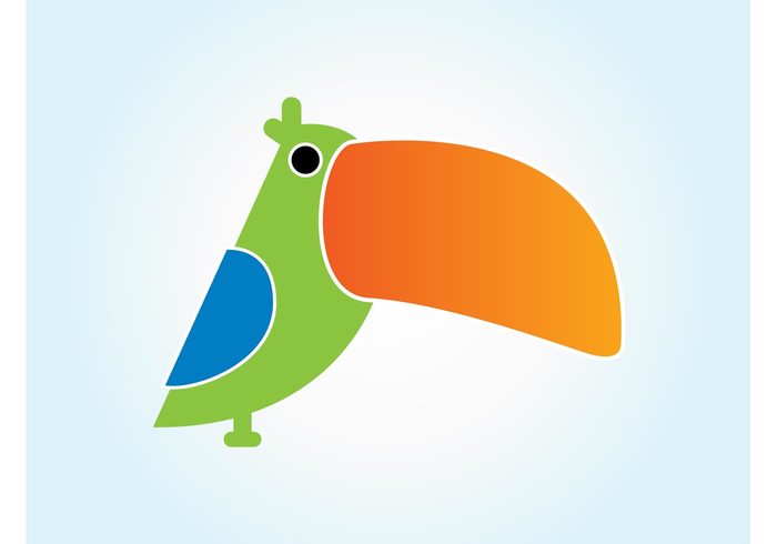wing tropical Toucan vector summer simple orange minimal green exotic bright blue bird beak 