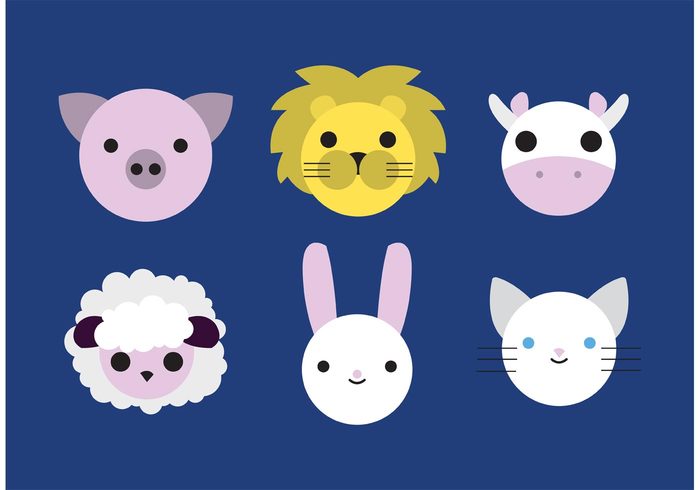 Zoo wild sheep rabbit pig nature minimal style lion isolated hog head flat design face cute animals cute cow character cat cartoon bunny Baby Animals baby animals animal adorable 