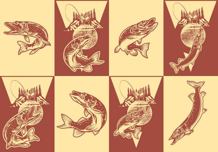 wildlife vintage vector tournament symbol sport silhouette retro pike nature label isolated illustration hook graphic fishing fisherman fish element design classic background 