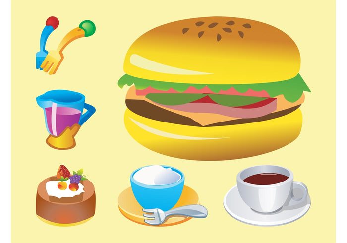 sandwich logos juice icons hamburger forks food fast food eat drinks dessert comic coffee cartoon cake 