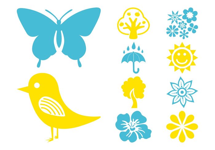 weather umbrella trees sun spring rain plants nature logos icons hibiscus flowers floral butterfly blossoms bird apple tree animals  