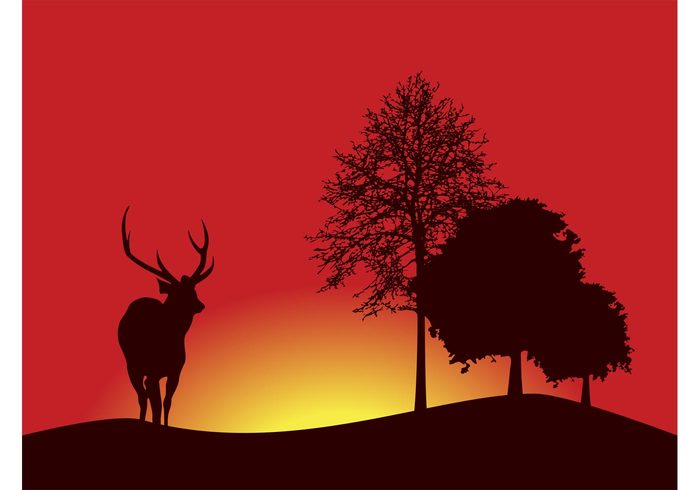 wallpaper trees sunset sunrise silhouettes reindeer nature Forests flora fauna deer background antlers 