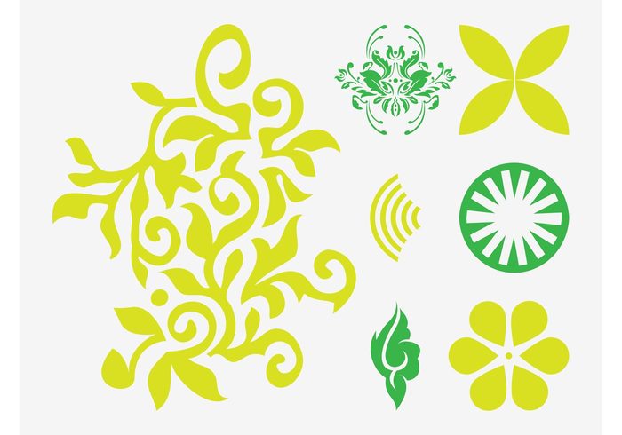 symbols swirls plants ornaments logos lines icons flowers floral decorations cloud abstract 