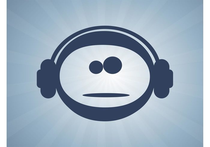 technology sad person party music logo icon headphones face character 