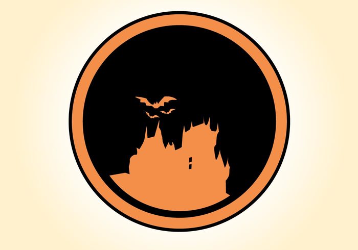 sticker silhouettes logo icon horror haunted halloween castle bats badge 