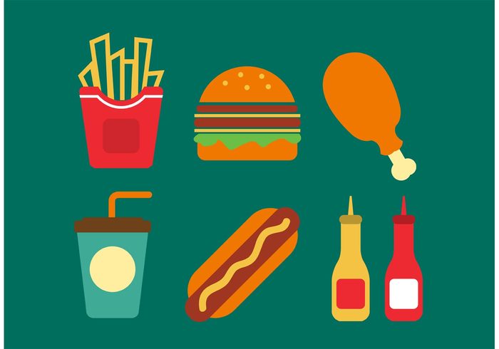vector Unhealthy Tasty symbol soda snack set sausage sauce retro restaurant menu meat meal junk illustration icon hot hamburger graphic fries and sauce fries Fried French food flat fast food fast eat drink dog dinner design delicious dast food vectors cola coffee cheese burger breakfast bread beverage background 