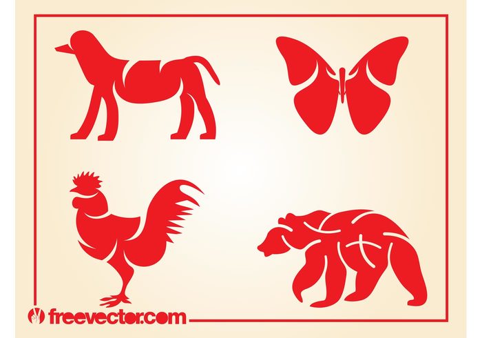 wings wildlife wilderness wild silhouettes insect icons fly Domesticated dog cock butterfly beak animals 