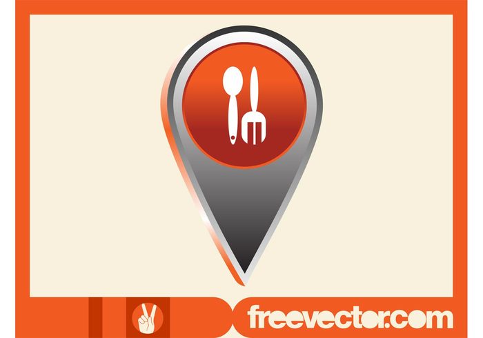 spoon silver shiny restaurant logo Location pointer icon fork food eat cutlery 