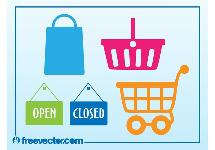 trade store Sings shopping bag shopping shop open logos icons commerce closed cart basket 