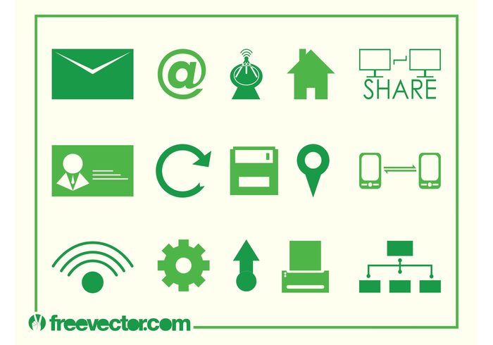 web technology tech symbols share refresh printer online network logos Location tag internet icons home email connect antenna 