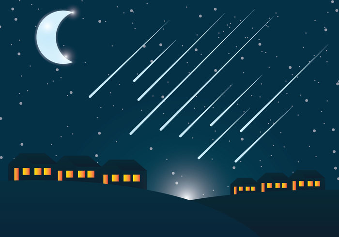 universe star space shower scenery night moon meteor shower meteor landscape impact illustration housing house fiction fantasy falling Fall element design crescent moon cosmos comet catastrophe blue background 