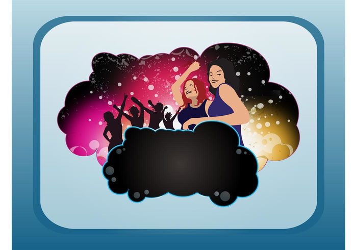 women Smile silhouettes party music label happy grunge flyer Flier DJ disco dance colors club cloud cartoon banner Advert  