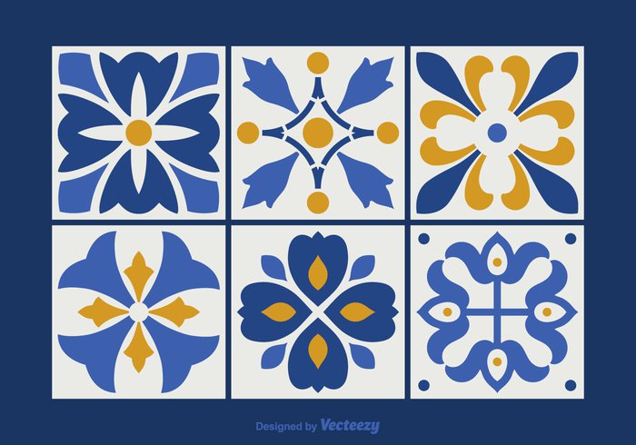 vector traditional tile texture talavera Stylistic square spanish Portuguese pattern ornament mosaic mexico mexican gold flower floral floor design curve cross ceramic border blue background 