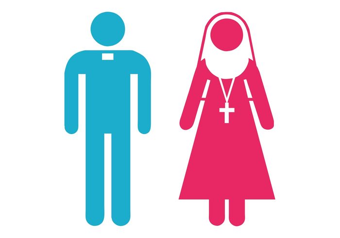 woman stylized silhouettes priest Presbyter Nun man icons Crucifix cross Clergy christian catholic 