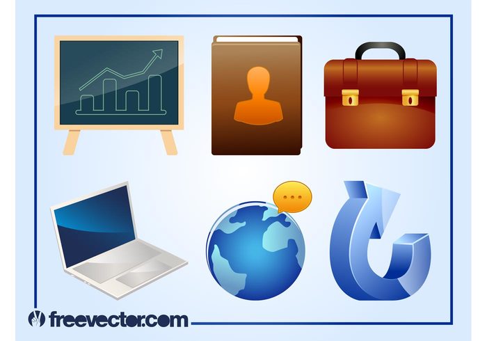 work shiny planet logos laptop icons graph glossy diagram corporate business bag arrow address book 3d 